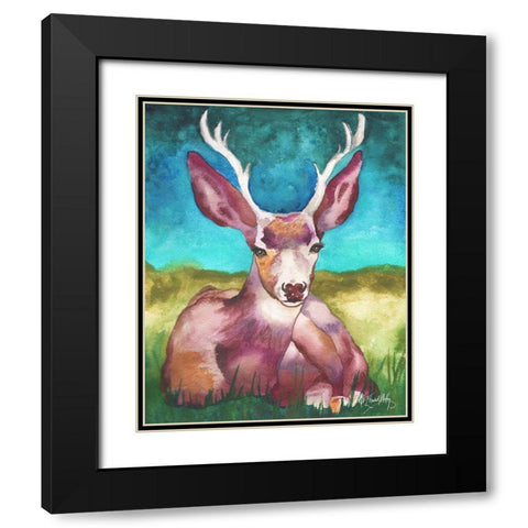 Buck In A Field I Black Modern Wood Framed Art Print with Double Matting by Medley, Elizabeth