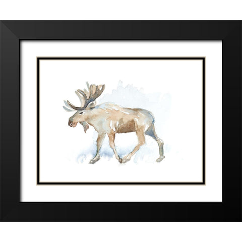 Watercolor Moose Black Modern Wood Framed Art Print with Double Matting by Loreth, Lanie