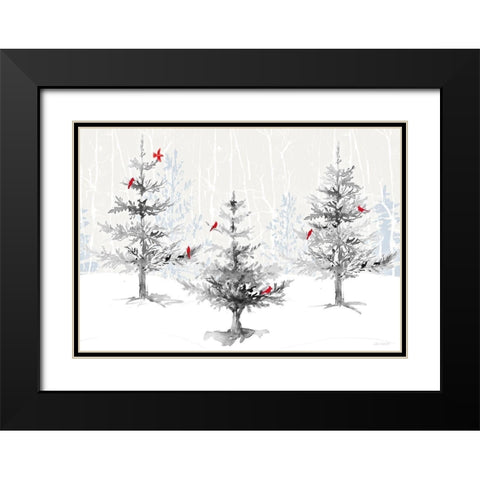 Silver Forest with Cardinals Black Modern Wood Framed Art Print with Double Matting by Loreth, Lanie