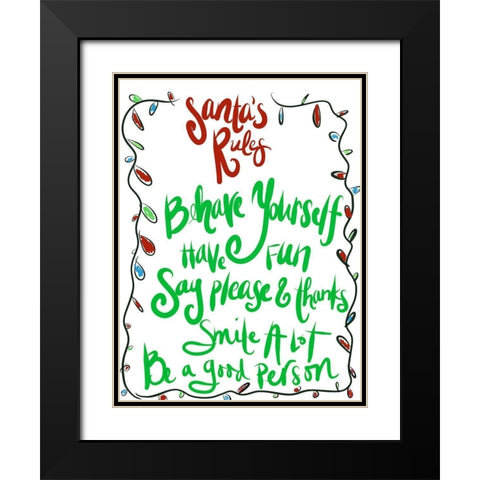 Santas Rules Black Modern Wood Framed Art Print with Double Matting by SD Graphics Studio