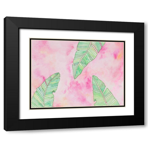 Green Watercolor Banana Leaves Black Modern Wood Framed Art Print with Double Matting by James, Nola
