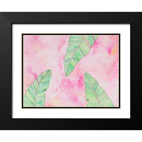 Green Watercolor Banana Leaves Black Modern Wood Framed Art Print with Double Matting by James, Nola