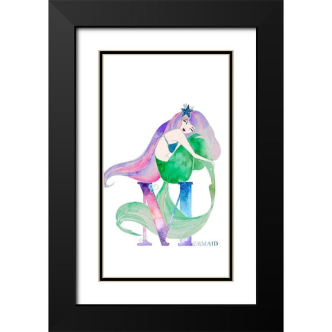 Mermaid (M) Black Modern Wood Framed Art Print with Double Matting by James, Nola
