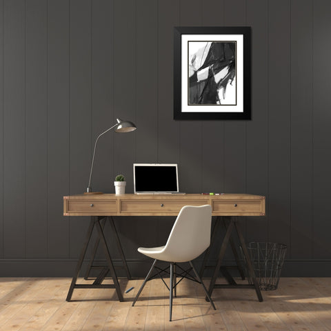 Black and White Abstract I Black Modern Wood Framed Art Print with Double Matting by Maria, Robin