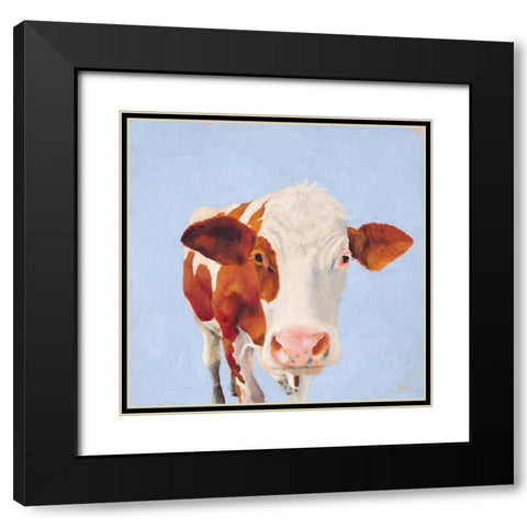 Cow Self Portrait Black Modern Wood Framed Art Print with Double Matting by Green, Jenny