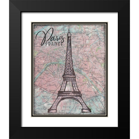 Map of Paris Black Modern Wood Framed Art Print with Double Matting by Medley, Elizabeth