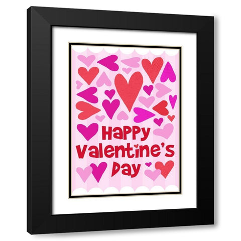 Happy Valentine with Hearts Black Modern Wood Framed Art Print with Double Matting by Quach, Anna