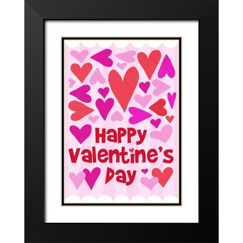 Happy Valentine with Hearts Black Modern Wood Framed Art Print with Double Matting by Quach, Anna