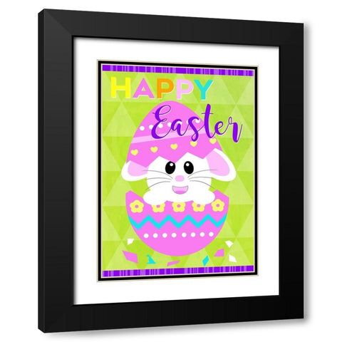 Happy Easter Bunny in Egg Black Modern Wood Framed Art Print with Double Matting by Quach, Anna