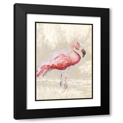 Flamingo On Taupe Black Modern Wood Framed Art Print with Double Matting by Slivka, Jane