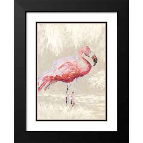 Flamingo On Taupe Black Modern Wood Framed Art Print with Double Matting by Slivka, Jane