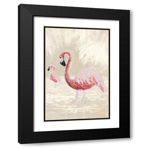 Flamingos on Taupe Black Modern Wood Framed Art Print with Double Matting by Slivka, Jane