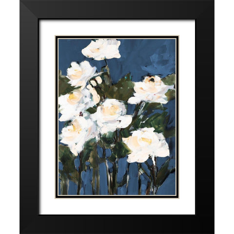 White Roses On Blue Black Modern Wood Framed Art Print with Double Matting by Slivka, Jane
