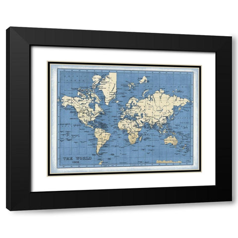 World Map Black Modern Wood Framed Art Print with Double Matting by Medley, Elizabeth