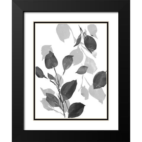 Gray Simple Leaves Black Modern Wood Framed Art Print with Double Matting by Loreth, Lanie