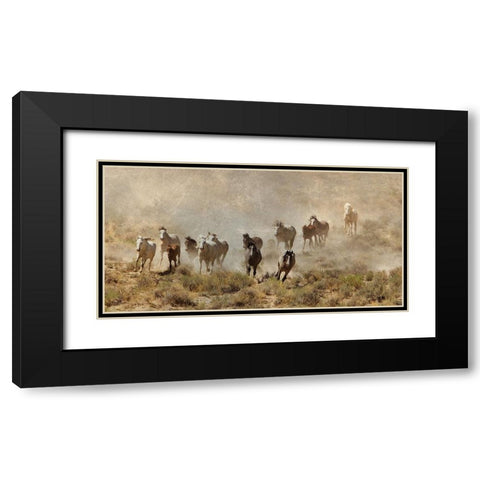 Horse Stampede Black Modern Wood Framed Art Print with Double Matting by Walker, Carol
