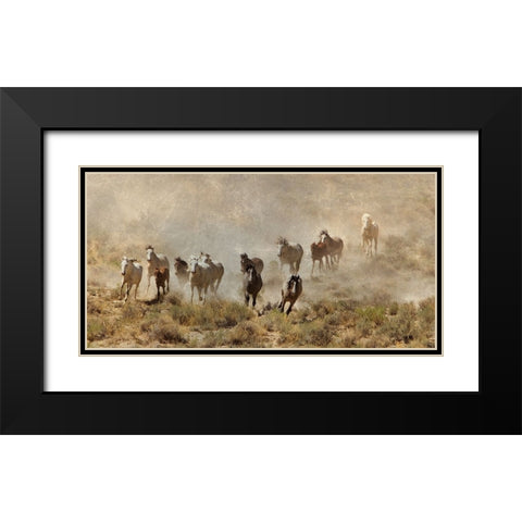 Horse Stampede Black Modern Wood Framed Art Print with Double Matting by Walker, Carol