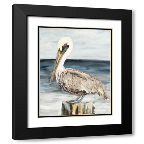 Muted Perched Pelican Black Modern Wood Framed Art Print with Double Matting by DeRice, Julie