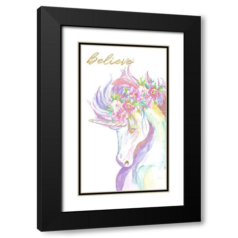 Believe Unicorn Black Modern Wood Framed Art Print with Double Matting by Goodrich, Chelsea