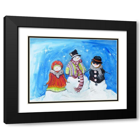 Snow Villagers Black Modern Wood Framed Art Print with Double Matting by Diannart