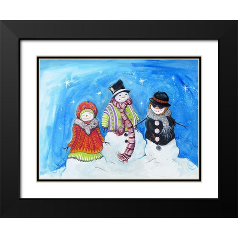 Snow Villagers Black Modern Wood Framed Art Print with Double Matting by Diannart