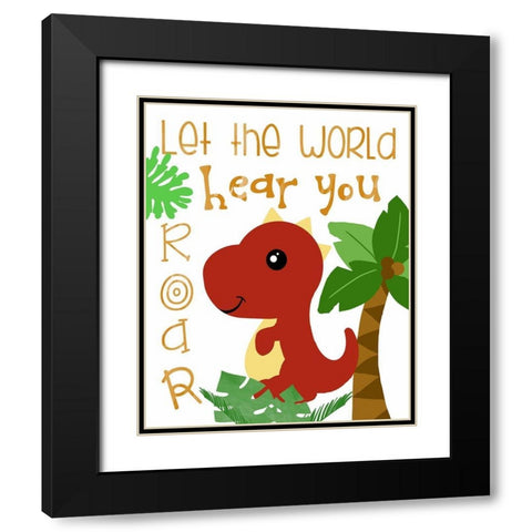 Dino Party II Black Modern Wood Framed Art Print with Double Matting by Quach, Anna