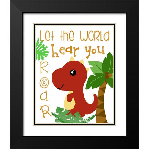 Dino Party II Black Modern Wood Framed Art Print with Double Matting by Quach, Anna