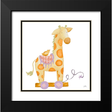 Whimsical Giraffe Black Modern Wood Framed Art Print with Double Matting by Medley, Elizabeth