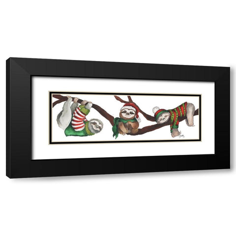 Christmas Sloths Black Modern Wood Framed Art Print with Double Matting by Medley, Elizabeth