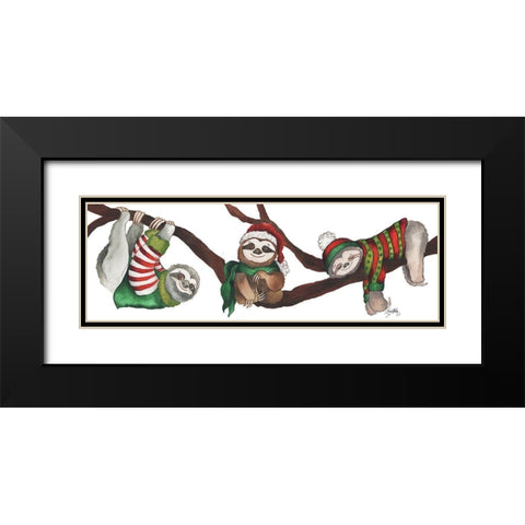 Christmas Sloths Black Modern Wood Framed Art Print with Double Matting by Medley, Elizabeth