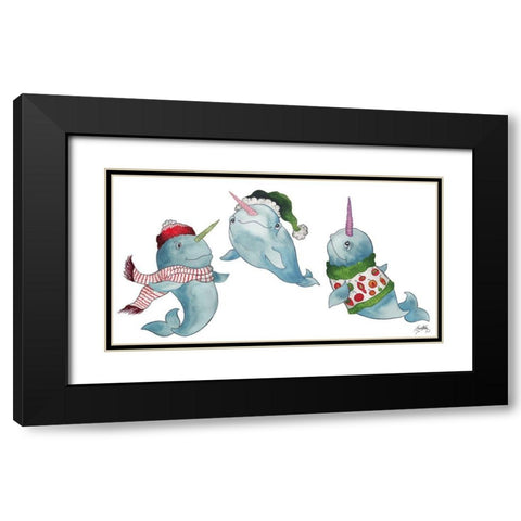 Christmas Narwhals Black Modern Wood Framed Art Print with Double Matting by Medley, Elizabeth