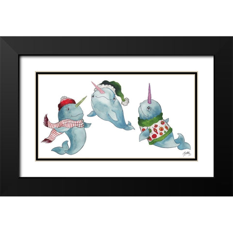 Christmas Narwhals Black Modern Wood Framed Art Print with Double Matting by Medley, Elizabeth