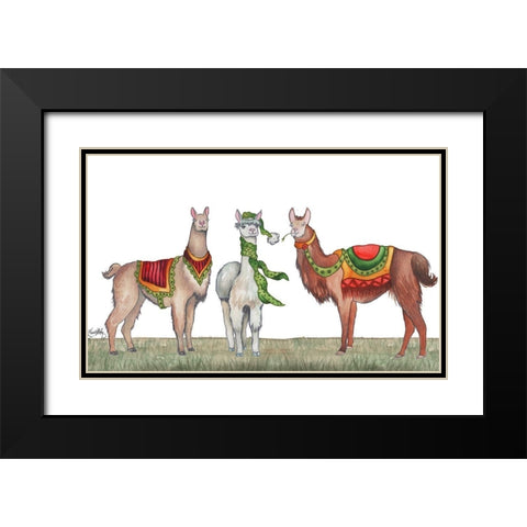 Christmas Llamas Black Modern Wood Framed Art Print with Double Matting by Medley, Elizabeth