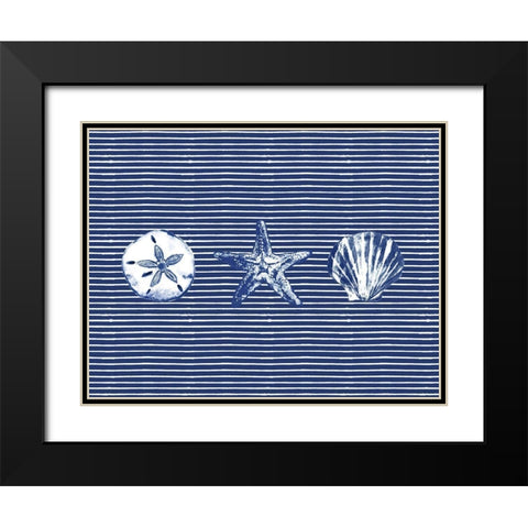 Blue Striped Ocean Collection Black Modern Wood Framed Art Print with Double Matting by Gaynor, Janice