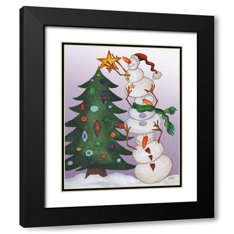 Decorating Snowmen Black Modern Wood Framed Art Print with Double Matting by Medley, Elizabeth