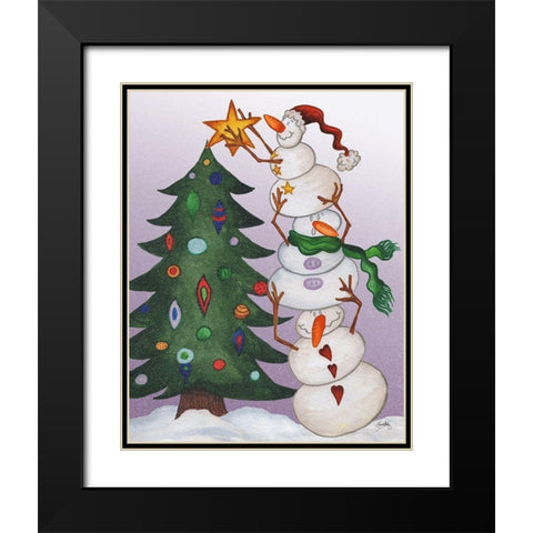 Decorating Snowmen Black Modern Wood Framed Art Print with Double Matting by Medley, Elizabeth