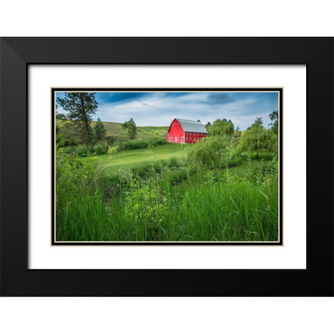 Little Farm Black Modern Wood Framed Art Print with Double Matting by Jimmyz