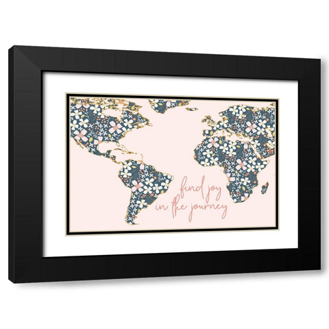 Find Joy In The Journey Map on Pink Black Modern Wood Framed Art Print with Double Matting by Gardner, Sarah