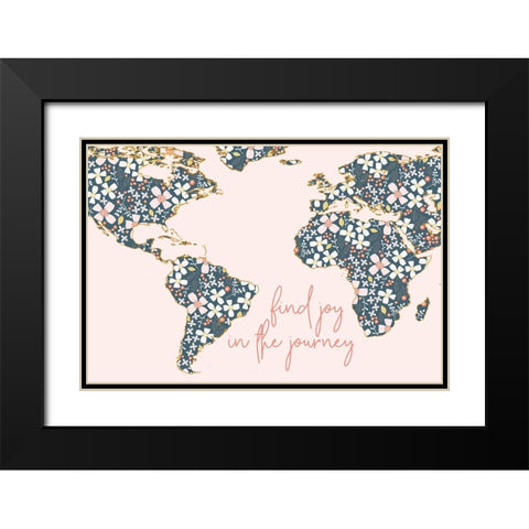 Find Joy In The Journey Map on Pink Black Modern Wood Framed Art Print with Double Matting by Gardner, Sarah
