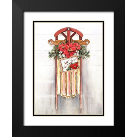 Joyeux Noel Sleigh Black Modern Wood Framed Art Print with Double Matting by Diannart