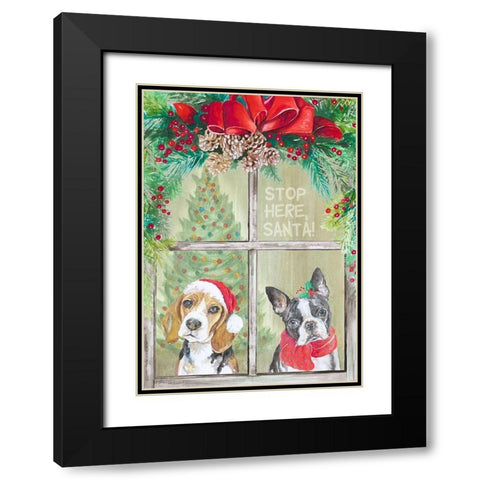Stop Here Santa Black Modern Wood Framed Art Print with Double Matting by Pinto, Patricia