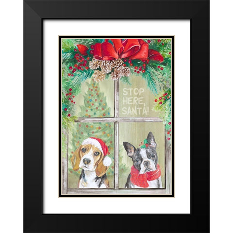 Stop Here Santa Black Modern Wood Framed Art Print with Double Matting by Pinto, Patricia