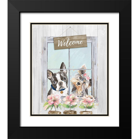 Doggy Welcome Black Modern Wood Framed Art Print with Double Matting by Pinto, Patricia