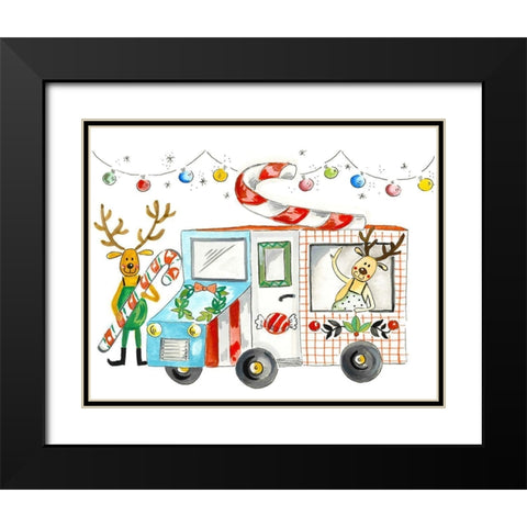 Reindeer Treats Black Modern Wood Framed Art Print with Double Matting by Del Sol, Ani