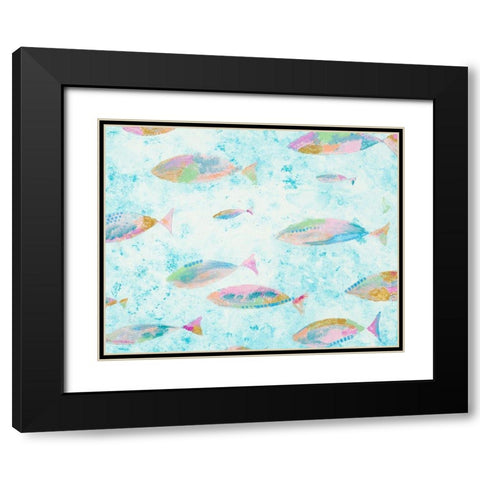 Aqua Blue Fishy Black Modern Wood Framed Art Print with Double Matting by Bryant, Susan