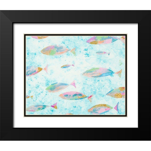Aqua Blue Fishy Black Modern Wood Framed Art Print with Double Matting by Bryant, Susan