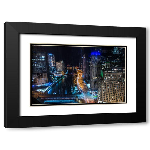 Chicago Nights Black Modern Wood Framed Art Print with Double Matting by Bill Carson Photography