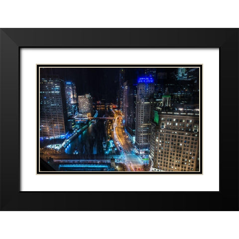 Chicago Nights Black Modern Wood Framed Art Print with Double Matting by Bill Carson Photography