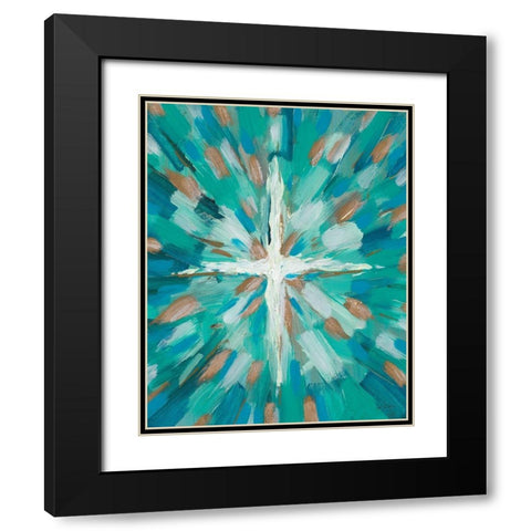 Teal Glory Black Modern Wood Framed Art Print with Double Matting by Hewitt, L.