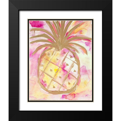 Pink Gold Pineapple Black Modern Wood Framed Art Print with Double Matting by Hewitt, L.